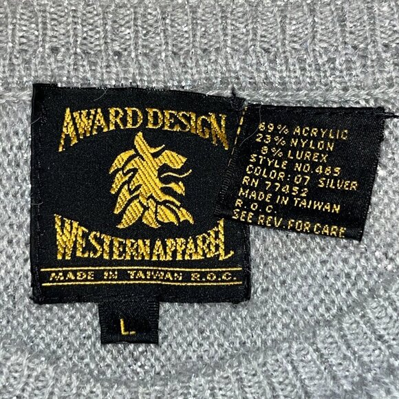 Vintage 80'S METALLIC AWARD DESIGN WESTERN APPAREL SILVER & LAME CACTUS DESIGN L - Picture 9 of 12